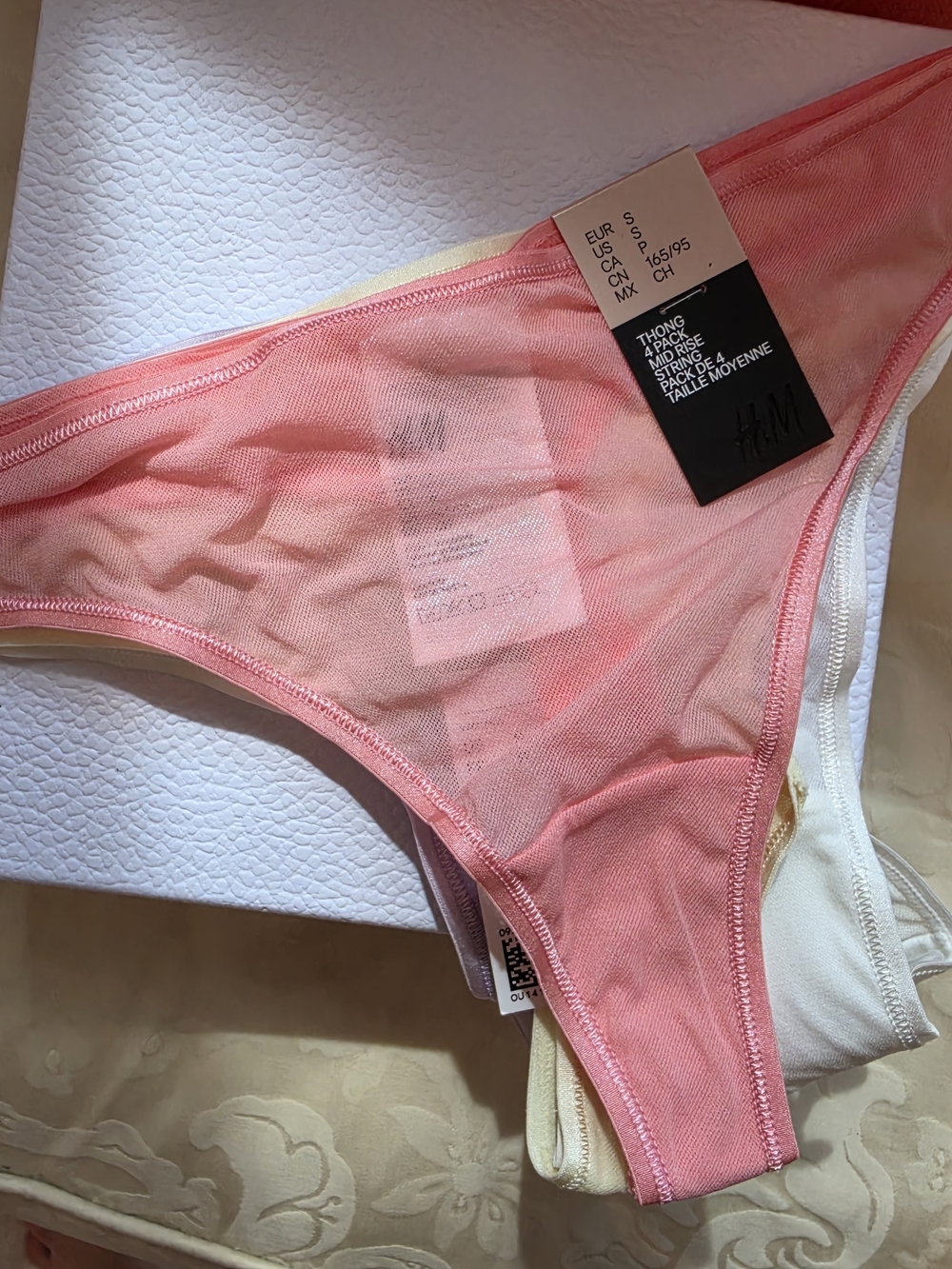 H&M Sheer Pink Thong - Set of 4  Soft Peachy Pink, Lavender, Cream Yellow, White